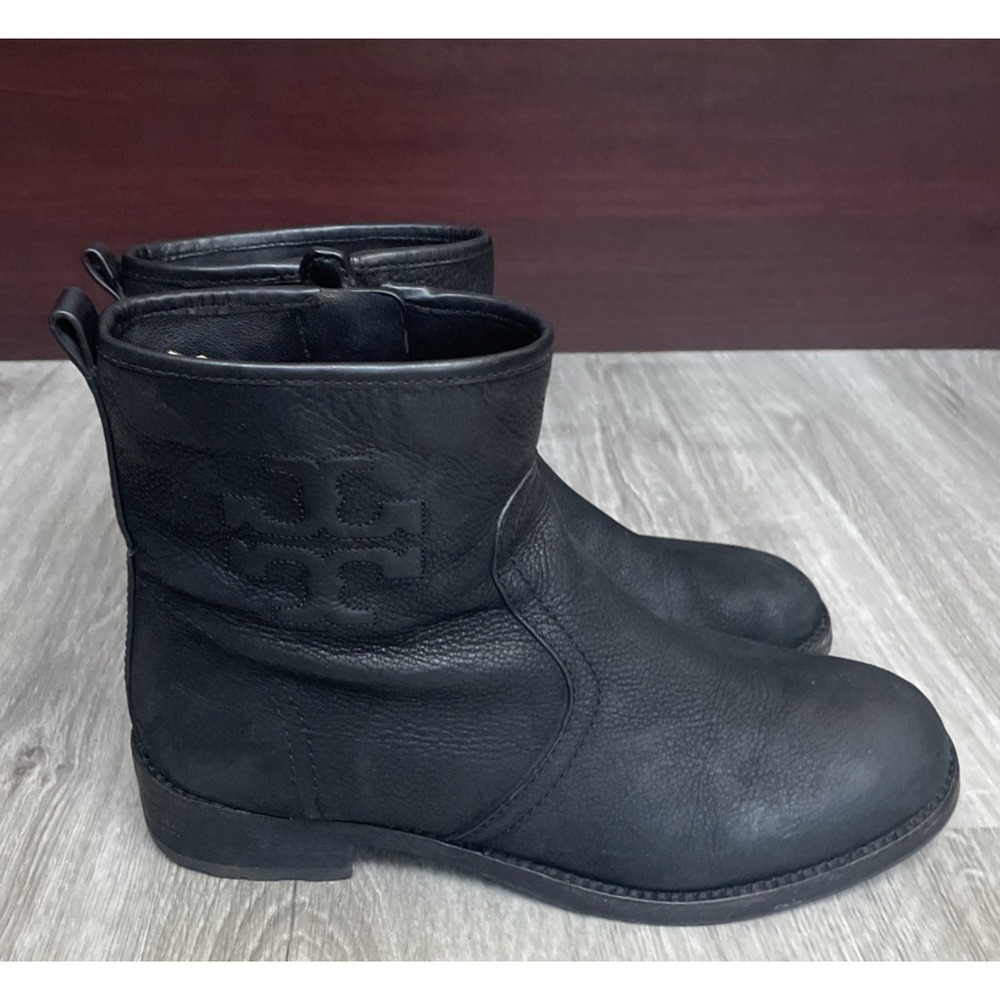 Tory Burch Simone Black Distress Leather Ankle Bootie Women's‎ Size 8.5 M